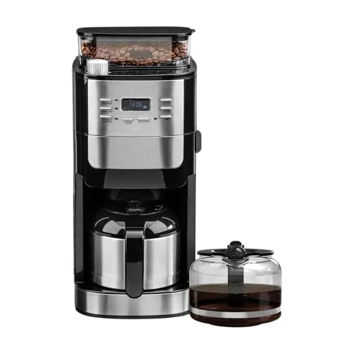 Chef Cuisine International Filter-Kaffeemaschine mit Mahlwerk - Kaffeemaschine für 2-12 Tassen, mit Edelstahl-Mahlwerk für frisch gemahlenen Kaffee, 8 Mahlgradeinstellungen und automatischer Abschaltung für Sicherheit und Energieersparnis.