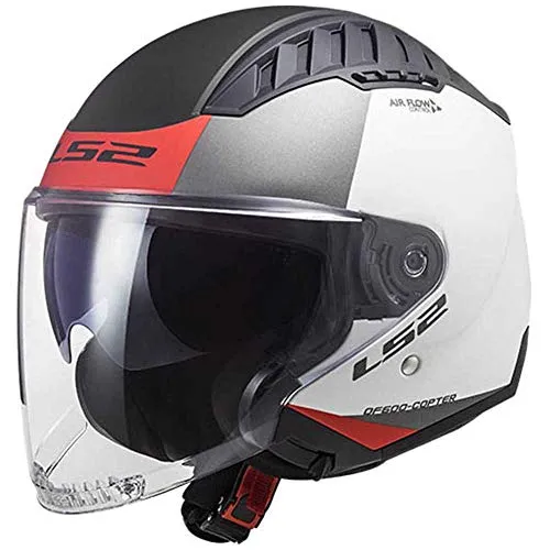 LS2, motohelm jet Copter urbane weiss rot, XXL