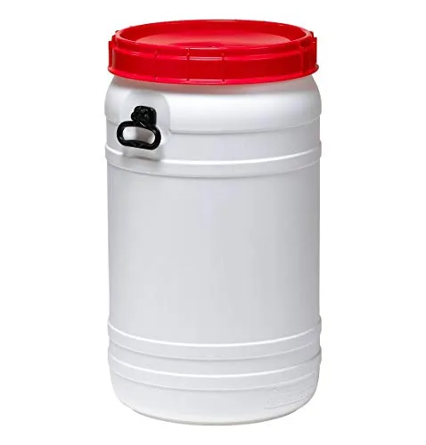 Curtec HDPE Superweithalsfass 110l, XL-Einfüllöffnung, mit roten Schraubdeckel, stapelbar, wasserdicht, naturweiß