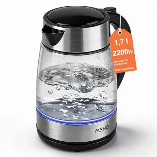 Glas Wasserkocher 1,7L mit LED-Beleuchtung, 2200W