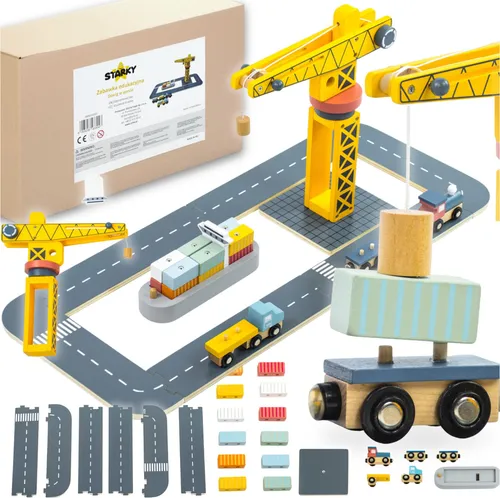 Holzkran Spielzeugkran für Kinder Seehafen Schiff Container