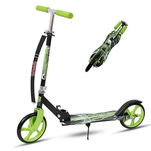 Habib Kickroller Kinderroller – Klappbar, 4-Stufig Höhenverstellbar, XXL Räder, bis 80kg Belastbar, Tretroller Kickscooter Cityroller für Groß und Klein - Grün