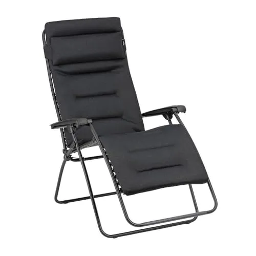 Lafuma RSX Clip XL Relaxliege - Ergonomische Stahlliege in Schwarz, stufenlos verstellbar für optimale Entspannung und ideal für große Personen bis 180 cm