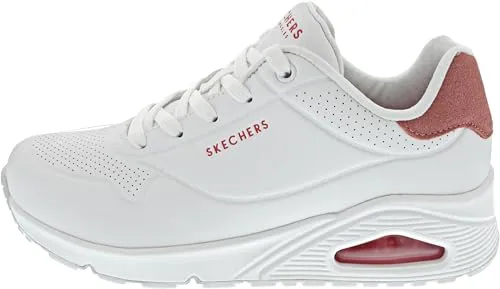 Skechers Damen Uno Stand On Air Sneakers - Damen-Sneaker mit weißem Durabuck und Korallenlederbesatz, bieten ultimativen Komfort dank der speziellen Air-Cooled Memory Foam Innensohle.