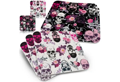 Funke & Brand Bierdeckel Totenkopf mit Rosen in schwarz von Funke & Brand