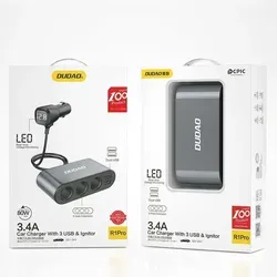 Dudao Autoladegerät 2x USB & 3x Zigarettenanzünder-Splitter Schwarz - Praktisches Autoladegerät mit 3,4 A Ausgang und 3 Zigarettenanzünder-Buchsen, ideal für gleichzeitiges Laden mehrerer Geräte. Kompakt und sicher im Einsatz.