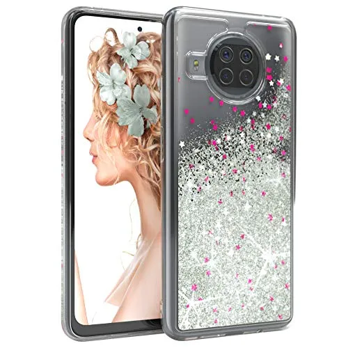 EAZY CASE Hülle kompatibel mit Xiaomi Mi 10T Lite 5G Schutzhülle mit Flüssig-Glitzer, Handyhülle, Schutzhülle, Back Cover mit Glitter Flüssigkeit, TPU/Silikon, Transparent/Durchsichtig, Silber