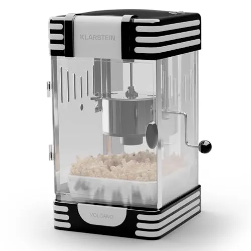 Klarstein Popcornmaschine Klein, Popcornmaschine für Süßes & Salziges Popcorn, 300W Popcorn Maker, Retro Küchengeräte für Popcornmais, Popcorn Maschine mit Edelstahlbehälter, schwarz