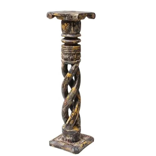 Oriental Galerie Blumensäule - Gedrehtes Holz in Bunt, Mittel - Sammlerfigur: Handgefertigte Dekosäule aus Albesiaholz im Antik Look, ideal als stilvolle Blumensäule oder Sockel für Dekoobjekte.