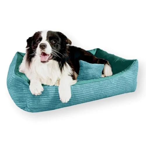 4L Textil Molly Cord Hundebett große Hunde Hundekörbchen aus Cord Hundekorb große Hunde waschbar Hundekissen XL (120x100 cm, Türkis)