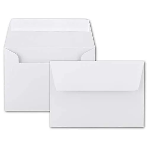 50x Brief-Umschläge B6 - Weiß - 12,5 x 17,5 cm - Haftklebung 120 g/m² - breite edle Verschluss-Lasche - hochwertige Einladungs-Umschläge