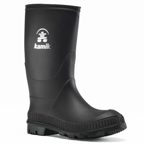 Kamik Stomp black (BKA) 38 - Kinder Gummistiefel, 100 % recycelbar und umweltfreundlich, mit rutschfester Sohle für sicheren Halt und herausnehmbarem EVA Fußbett für hohen Komfort – ideal für nasse Abenteuer!