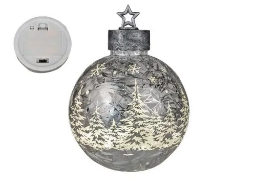 Deko-Kugel Silber-Frosty 35cm mit LED Licht - Lampen für den Innenbereich, elegante frosty graue Glaskugel mit integriertem Timer für stimmungsvolle Beleuchtung.