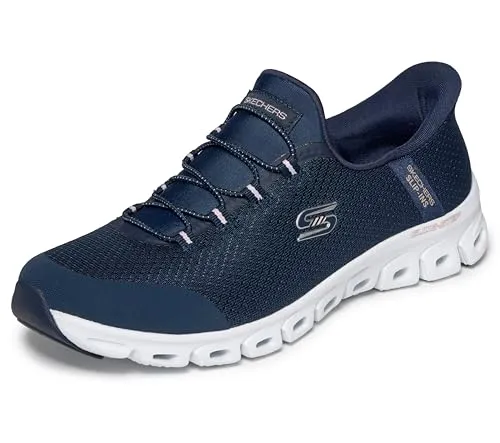 Skechers Damen Glide-Step-Pursuit Hands Free Slip-ins Sneaker, Marineblau, 39 EU - Damen-Sneaker mit freihändiger Slip-In-Funktion und exklusivem Fersenkissen für sicheren Halt. Genießen Sie den Komfort der luftgekühlten Memory-Schaum-Einlegesohle und die flexible Traktions-Laufsohle.
