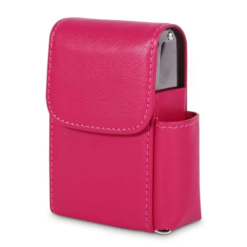 Zigarettenetui Leder Mit Feuerzeughalter, Zigaretten Schachteln Zigarettenbox Für 20 Zigaretten, Neutral Zigarettenhülle PU Leder Für Zigarettenpackungen PU Organizer-Hülle (Rosenrot)