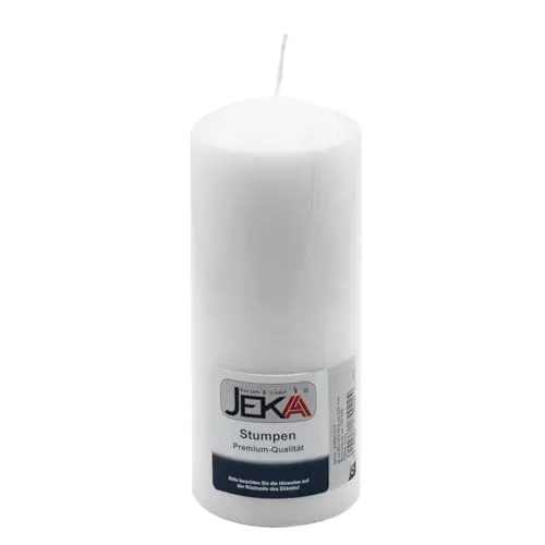 Jeka Stumpenkerzen, 1 Säulenkerzen, 80x200 mm, Weiß Farbe, Lange Brenndauer 100 Stunden, Tropffrei Wachskerzen, Ohne Duft, 1 Stück