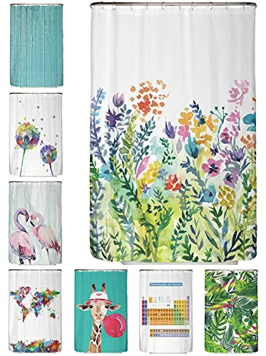 arteneur® Bunte Blumen Duschvorhang 120x180 - Duschvorhang aus 100% recyceltem Polyester, mit Anti-Schimmel-Beschichtung und beschwertem Saum für hygienischen und langlebigen Einsatz im Bad.