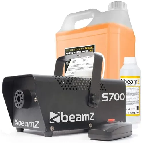 BeamZ Nebelmaschine mit LED Discokugel, 5L Nebelfluid + Reinigungsfluid & Fernbedienung, 700W Fog Machine, Lichteffekte für Party, Mini Nebelmaschine Halloween, Rauchmaschine klein
