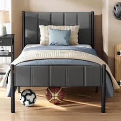 VASAGLE Einzelbett 90 x 200 cm mit gepolstertem Kopfteil – Grau - Modernes Bettgestell mit elegantem Design und komfortablem Kopfteil für entspanntes Lesen. Stabile Konstruktion mit zusätzlichem Stauraum unter dem Bett für Ordnung im Schlafzimmer.