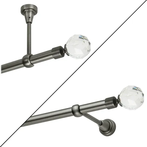 Gardinenstange 280 cm Antik Stahl mit Kristallkugel in grau von MDEKOR