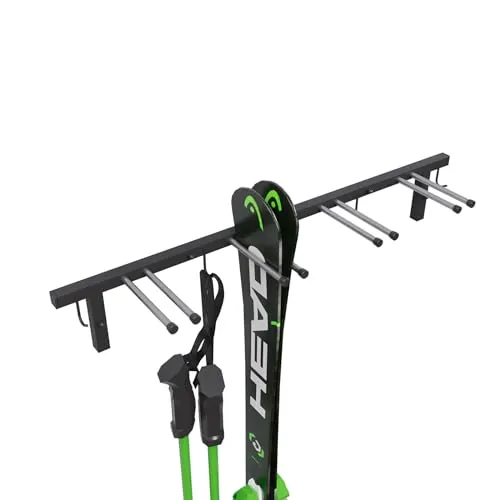 QLS Halterung N1-N4 - Skihalter für bis zu 4 Paar Ski - Praktische Halterung aus pulverbeschichtetem Stahl für die Aufbewahrung von Skiern und Nordic Walking-Stöcken. Inklusive Montagesatz für einfache Installation und optimalen Schutz gegen Kratzer.