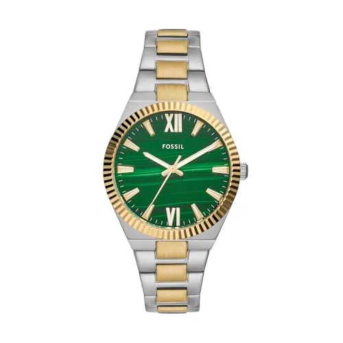 Fossil Damen Analog Quarz Uhr ES5334 - Elegante Armbanduhr mit grünem Malachitzifferblatt, wasserdicht bis 50 m – perfekt für stilbewusste Damen, die Funktionalität und Design schätzen.