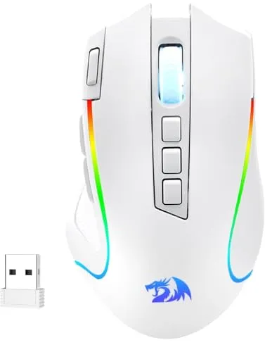 Redragon M612 PRO RGB Gaming Maus – 8000 DPI, kabellos & kabelgebunden, 9 programmierbare Tasten, Weiß - Erlebe präzise Steuerung mit der Redragon M612 PRO. Mit 8000 DPI und 9 anpassbaren Tasten ist sie ideal für Gamer. Ergonomisches Design sorgt für Komfort auch bei langen Sessions.