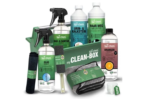 bio-chem Badezimmer Spezialreiniger PREMIUM-SET 10-teilig - Reinigungsmittel für ein strahlend sauberes Badezimmer, 100 % materialschonend und vegan. Enthält alles für die gründliche Reinigung und Beseitigung hartnäckiger Verschmutzungen!