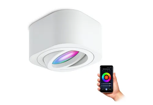 SSC-LUXon LED Aufbaustrahler TEARA - Schwenkbare RGB+ WLAN Leuchte - Moderne Aufbaustrahler für flexible Beleuchtung mit Smart Home Technik. Dimmbar und schwenkbar, perfekt für Wohnzimmer, Küche oder Büro. Erleben Sie individuelle Lichtstimmungen in RGB und Weißtönen.