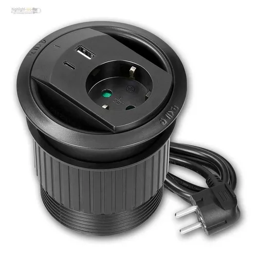 Schreib-Tisch-Einbau-Steckdose USB-A/C & 230V & Kabeldurchlass, eingebaute Dose