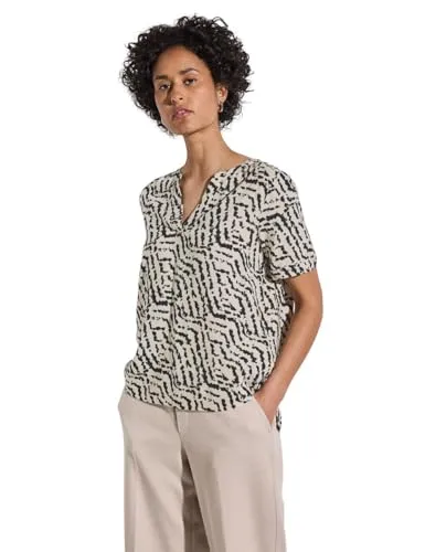 Stylische Kurzarmbluse mit grafischem Muster, Gr. 36, moonstone sand - Kurze Bluse von STREET ONE, taillierter Schnitt und pflegeleichte Webstoff-Qualität. Ideal für modische Kombinationen.