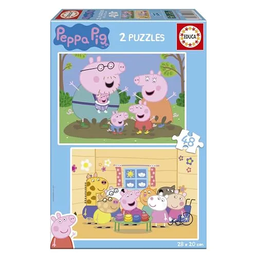 Educa - Peppa Pig | Set mit 2 Kinderpuzzles mit 48 Teilen. Ungefähre Maße im zusammengebauten Zustand: 28 x 20 cm. Bestehend aus großen, perfekt verarbeiteten Teilen. Ab 4 Jahren (20327)