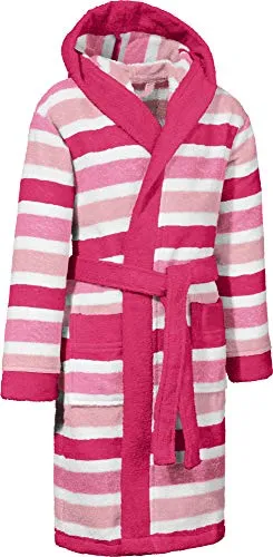 Erwin Müller Kinder-Bademantel mit Kapuze Frottier rosa Größe 98/104 - saugstark, hautfreundlich, mit Taschen und Bindegürtel, Streifen