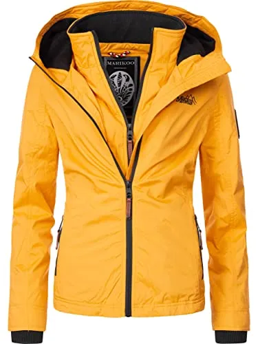 MARIKOO leicht gefütterte Damen Übergangsjacke kurze Sommerjacke mit kuscheligem Fleece-Innenfutter und großer Kapuze Erdbeere Gelb Gr. XS