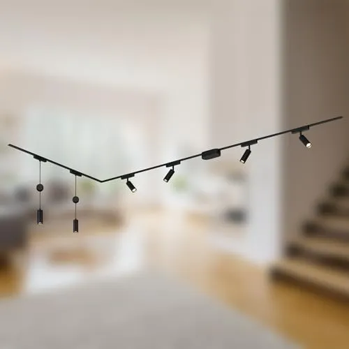BRILONER Luxtrail Schienensystem Komplettset - Leuchtbänder-Schienen mit 4x LED Spots und 2x höhenverstellbaren Pendelleuchten für flexible Lichtgestaltung in L-Form, ideal für individuelle Ausleuchtung.