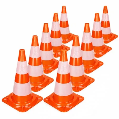 Easy Act Verkehrskegel – 10 faltbare Warnhütchen mit Reflexstreifen, 47 cm hoch