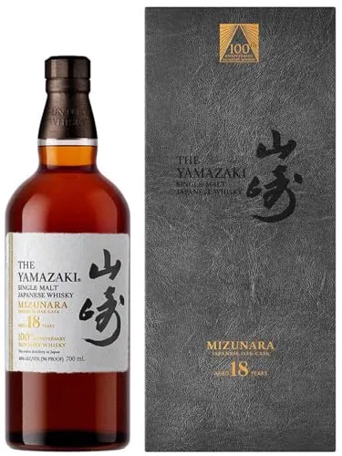 Yamazaki 18 Jahre Mizunara Cask - 100th Suntory Anniversary - Whisky, 18 Jahre gereift in Mizunara-Eichenfässern, mit 48% Vol. und unverwechselbarem Aroma - eine exquisite Hommage an 100 Jahre Suntory Whisky.