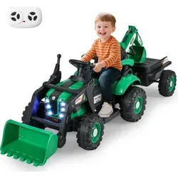 COSTWAY Elektro Traktor 12V mit Anhänger und Fernbedienung für Kinder