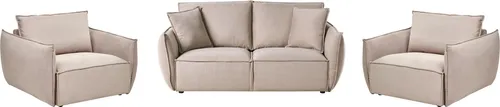 BELIANI 5-Sitzer Sofa Set Taupe aus Stoff Gepolstert Tiefe Breite Sitzfläche Modern Gemütlich Sofa mit 2 Sesseln Sitzgruppe Couchgarnitur