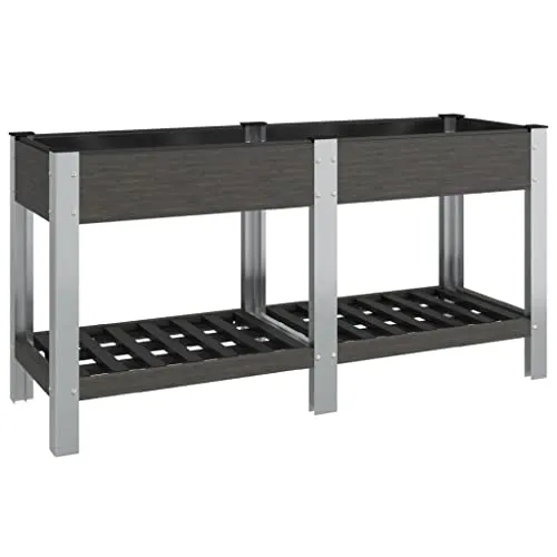 vidaXL Garten Hochbeet 150x50x75 cm – Witterungsbeständig und Praktisch - Das langlebige Garten-Hochbeet aus Holz-Kunststoff-Verbundwerkstoff bietet viel Platz für Pflanzen und Kräuter. Mit robustem Stahlrahmen und Ablage für Werkzeuge ist es ideal für Gärten und Balkone.