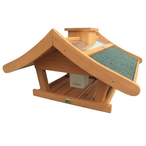 HABAU Vogelhaus Estland mit Futtersilo und Ständer - Futterhaus mit Dach aus Zinkblech und Bitumenpappe