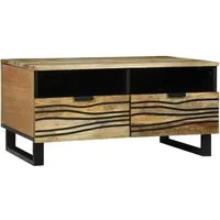 vidaXL Couchtisch aus massivem Mangoholz - 80 x 54 x 40 cm - Eleganter Couchtisch aus massivem Mangoholz mit einzigartigem Wellenmuster und großzügigem Stauraum in drei Schubladen. Ideal für Wohnzimmer, pflegeleicht und robust.