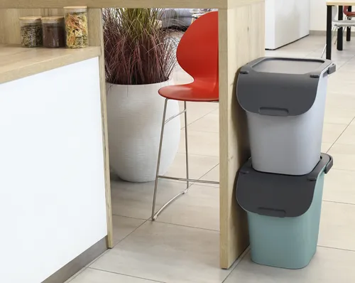 EDA Mülleimer zur Mülltrennung 40 l - Praktischer Mülleimer für effiziente Mülltrennung mit großer Öffnung und abnehmbarem Deckel. Stapelbar und ergonomisch für einfache Handhabung. Hergestellt aus 100% recycelbaren Materialien in Frankreich.