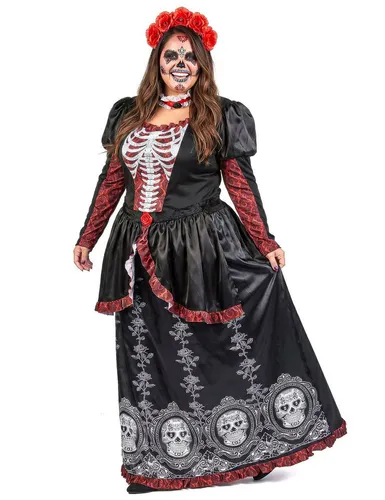 JADEO Kostüm Dia de los muertos Damenkostüm Plus Size für Frauen schwarz-rot