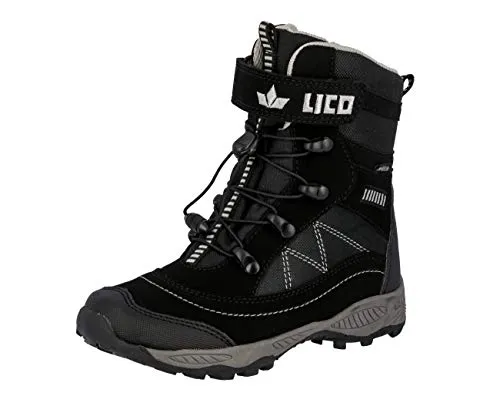 Lico Jungen Sundsvall Vs Schneestiefel, Schwarz Grau, 37 EU - Wanderschuhe für Kinder, ideal für winterliche Outdoor-Aktivitäten. Rutschfeste Gummisohle für Sicherheit und bequemes, warmes Innenfutter für ganztägigen Tragekomfort.