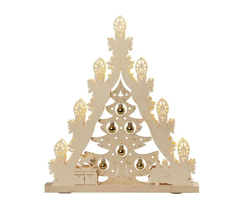 WEIGLA Lichterspitze - Weihnachtsbaum mit goldenen Kugeln - Weihnachtsbaumdeko mit 7 Lampenkerzen, LED-Beleuchtung für eine festliche Atmosphäre. Hergestellt in Deutschland, inklusive Ersatzlampe für langanhaltende Freude.