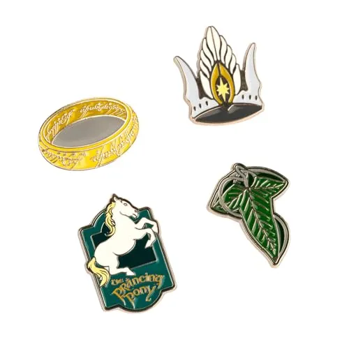 Der Herr der Ringe - 4 Anstecknadeln: Ring, Krone von Gondor, Schild von Bree und Blatt von Lorien - Geschenke und Merchandising