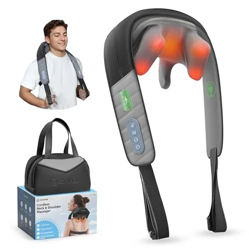 COMFIER Shiatsu Nackenmassagegerät mit Wärme – Kabelloses 4D Knetmassagegerät für Nacken und Schultern
