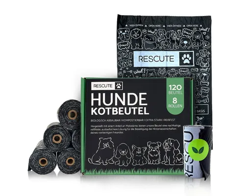 Rescute Hundekotbeutel Biologisch Abbaubar, Kompostierbar, 120 Gassibeutel