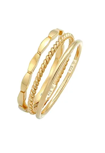 Elli Ring-Set Stapelringe 3er Set 925 Silber, Geo - Stilvolles Stacking - Fingerringe, zeitloses 3er Set aus 925 Silber, perfekt zum Kombinieren für einen individuellen Stacking-Look. Filigranes Design für jeden Anlass.